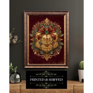 Vintage Victorian Jeweled Christmas Gift Print Baroque Present Holiday Wall Art